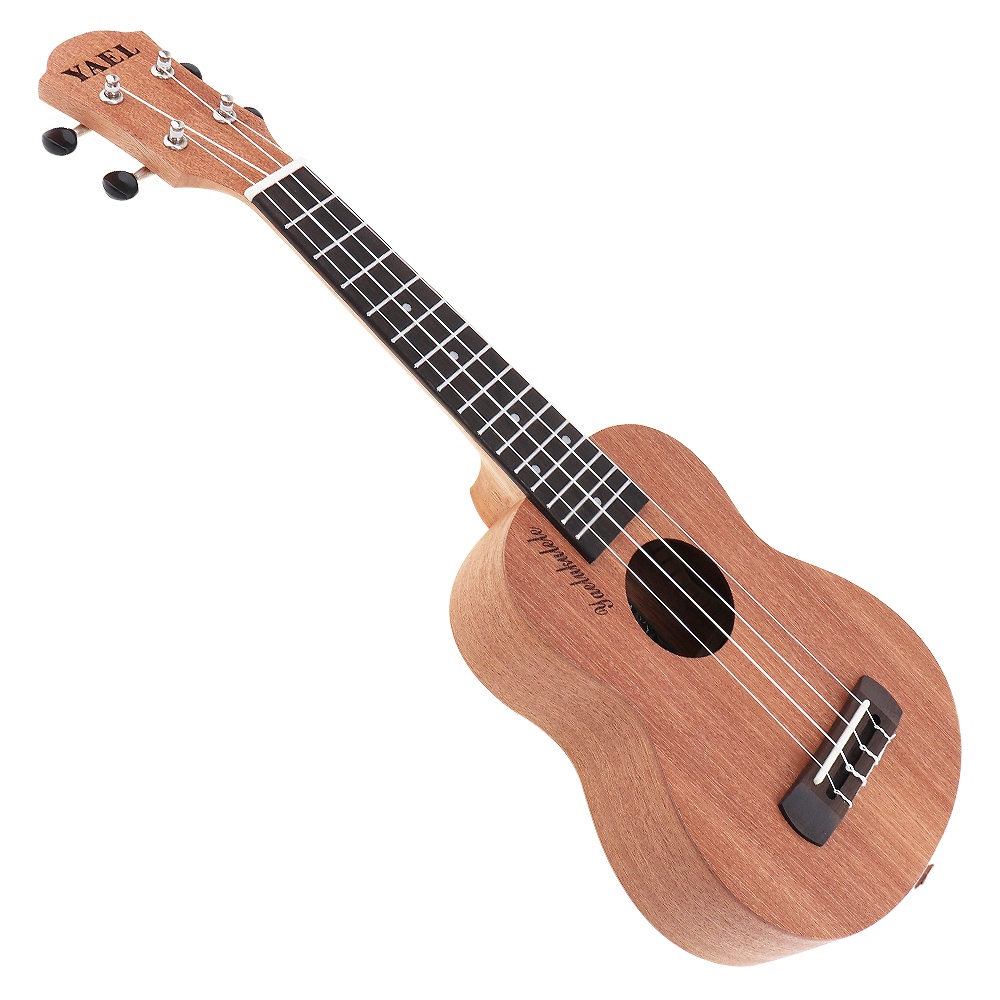 Gitar Hawaii Ukulele Soprano 21 Inci Bahan Kayu Sapele Dengan 15 Fret Empat Senar