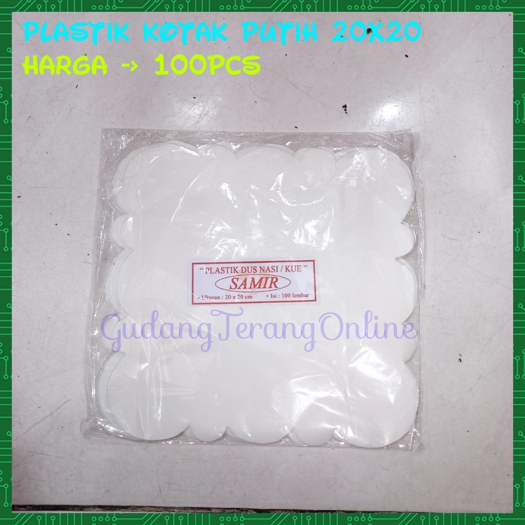Plastik kotak putih 20x20 /Kertas nasi bunga kecil / kertas putih bulat / samir putih  / kertas miny