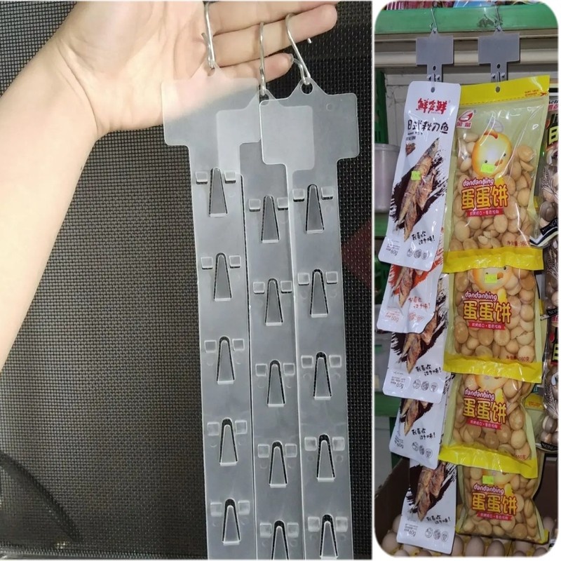 [1Pc Supermarket snack Plastic hanging strips] [Multifunction Adhesive Nail-Free Store Hang Snacks Display Hanger Hooks ][Useful Pvc Merchandising Clip Strips]