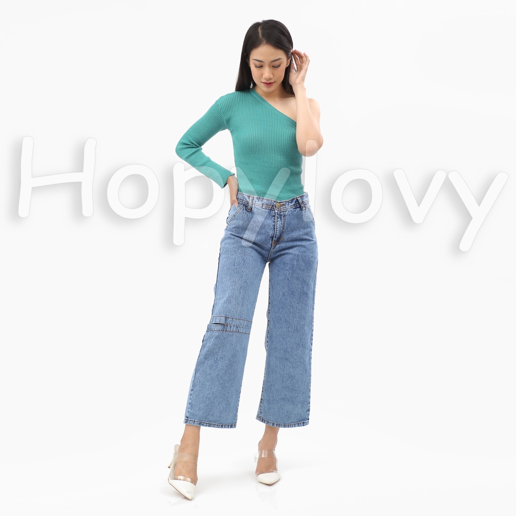 HOPYLOVY Celana Kulot Wanita Highwaist Boyfriend Jeans BF Sobek Claretta