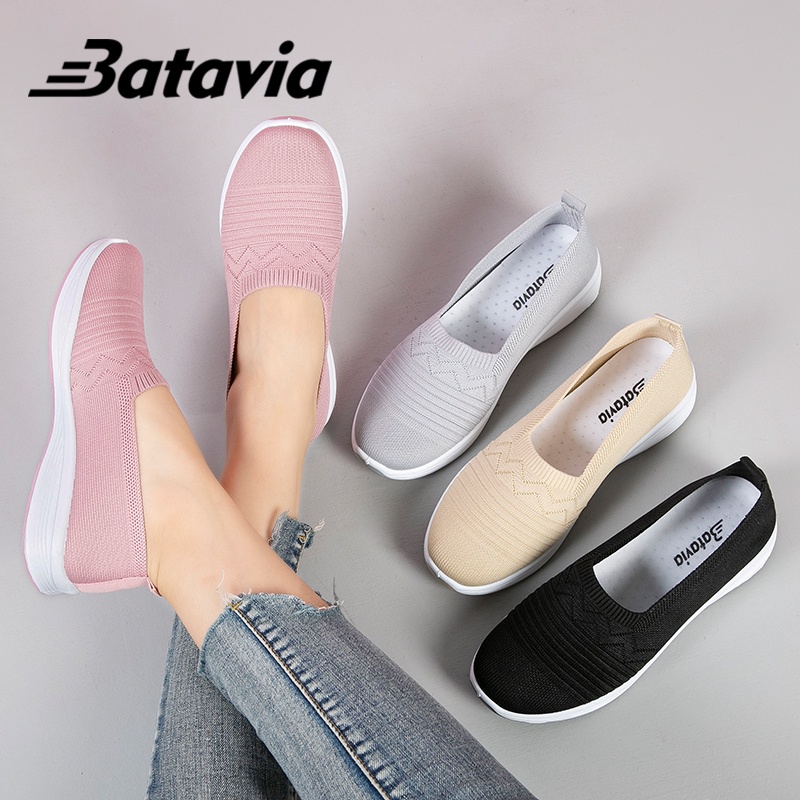 Batavia 2023 sepatu datar baru flyknit sepatu datar wanita rajut udara -sepatu datar wanita berpenduduk sepatu hitam sepatu wanita  A163