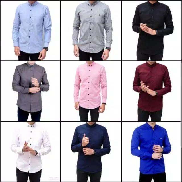 Warna Lengkap TERMURAH Kemeja Polos Kerja Kantor Formal Lengan Panjang kemeja cowok polos lengan panjang slimfit hem pria kantor hitam navy putih maron army