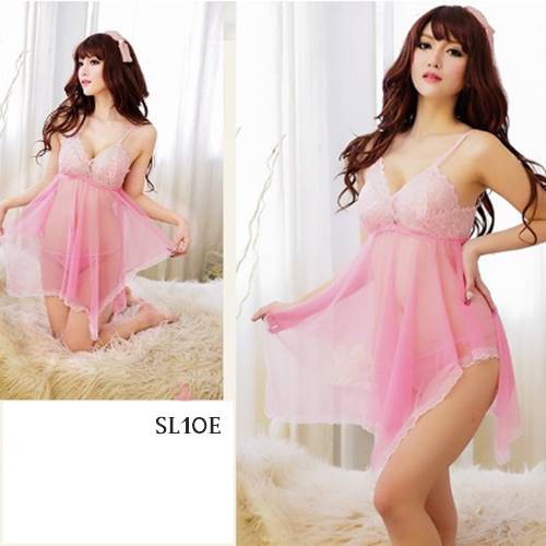 [BISA COD] BAJU TIDUR WANITA SLEEPWEAR TRANSPARAN LINGERIE SEXY PINK JUMBO XXL SL10E