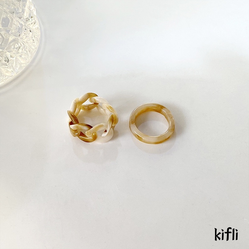 Retro Sederhana,Berongga Resin Cincin Akrilik Rantai Kombinasi,Cincin Set Untuk Wanita,Perhiasan Aksesoris