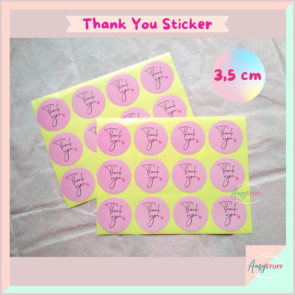 

Stiker Thank You 3,5 cm Pink (1 lembar/12 pcs) - Sticker Thankyou Terimakasih Olshop Aesthetic