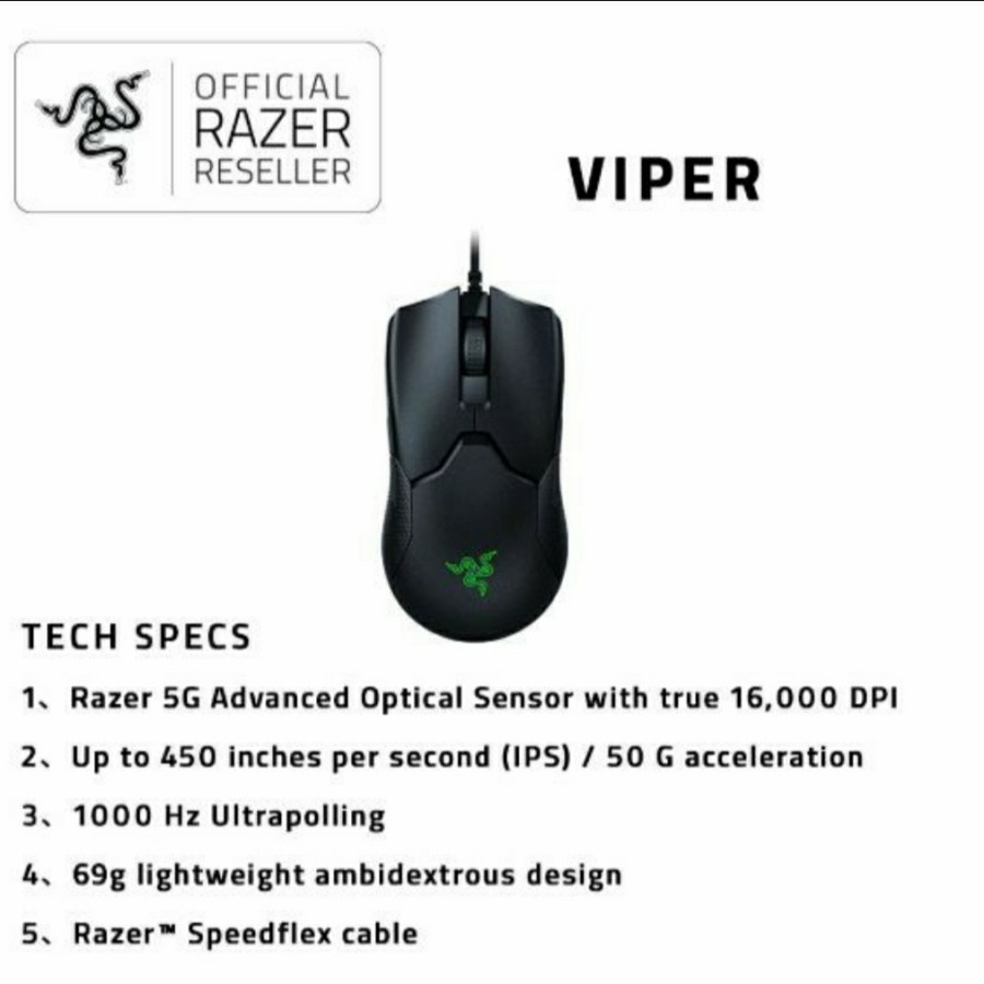 Razer Viper Gaming Mouse Wired 100% Original Garansi Resmi