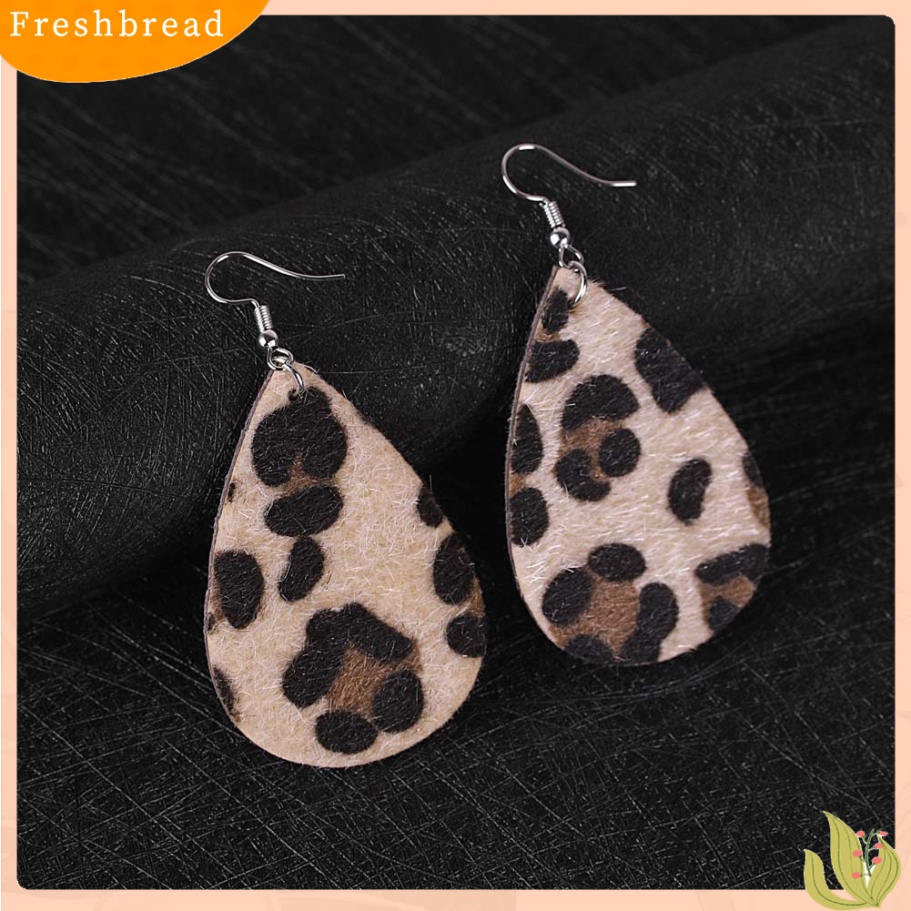 Fresh| Anting Kait Gantung Wanita Bahan Kulit Imitasi Desain Print Leopard Untuk Hadiah