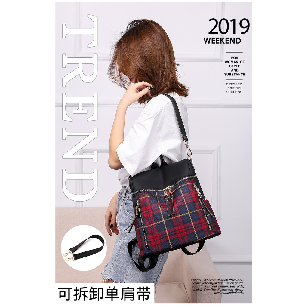 TB-45 tas ransel backpack wanita import korea jepang rainproof plaid besar sekolah kampus