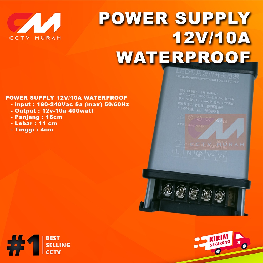 POWER SUPPLY 12V/10A 120W Waterproof || Type PS-PS120W || POWER SUPPLY For CCTV LED Waterproof Bergaransi