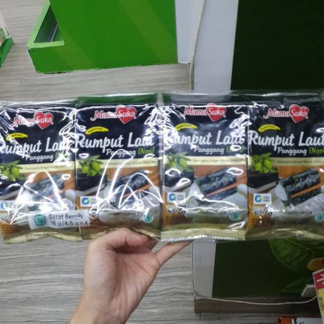 

Mamasuka nori Rumput laut panggang seaweed 18gr ( nori ) ( isi 4 / pack )
