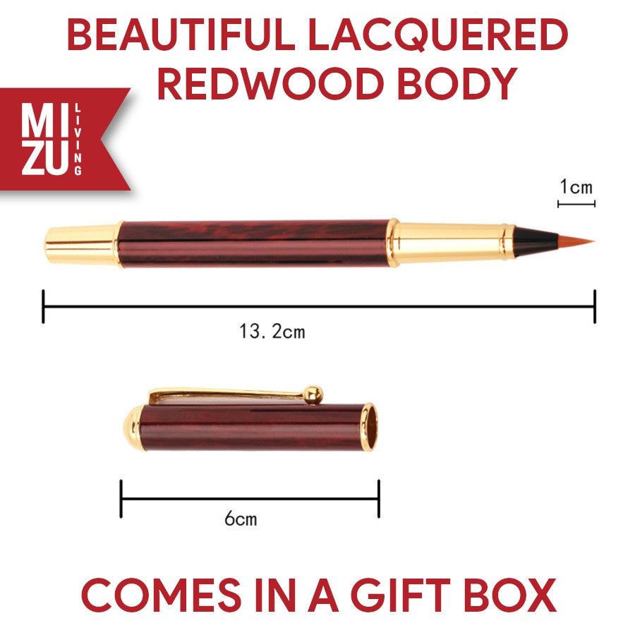 MIZU KONBO 2in1 Redwood Fountain Pen &amp; Fude Maobi Calligraphy Brush