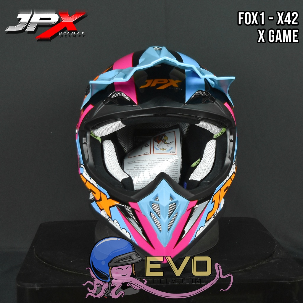HELM JPX X42 SUPERBLACK CROSS_FOX1 + GOOGLE SNAIL (ONGKIR 2 KG) HELM JPX X42 X-GAME HELM CROSS
