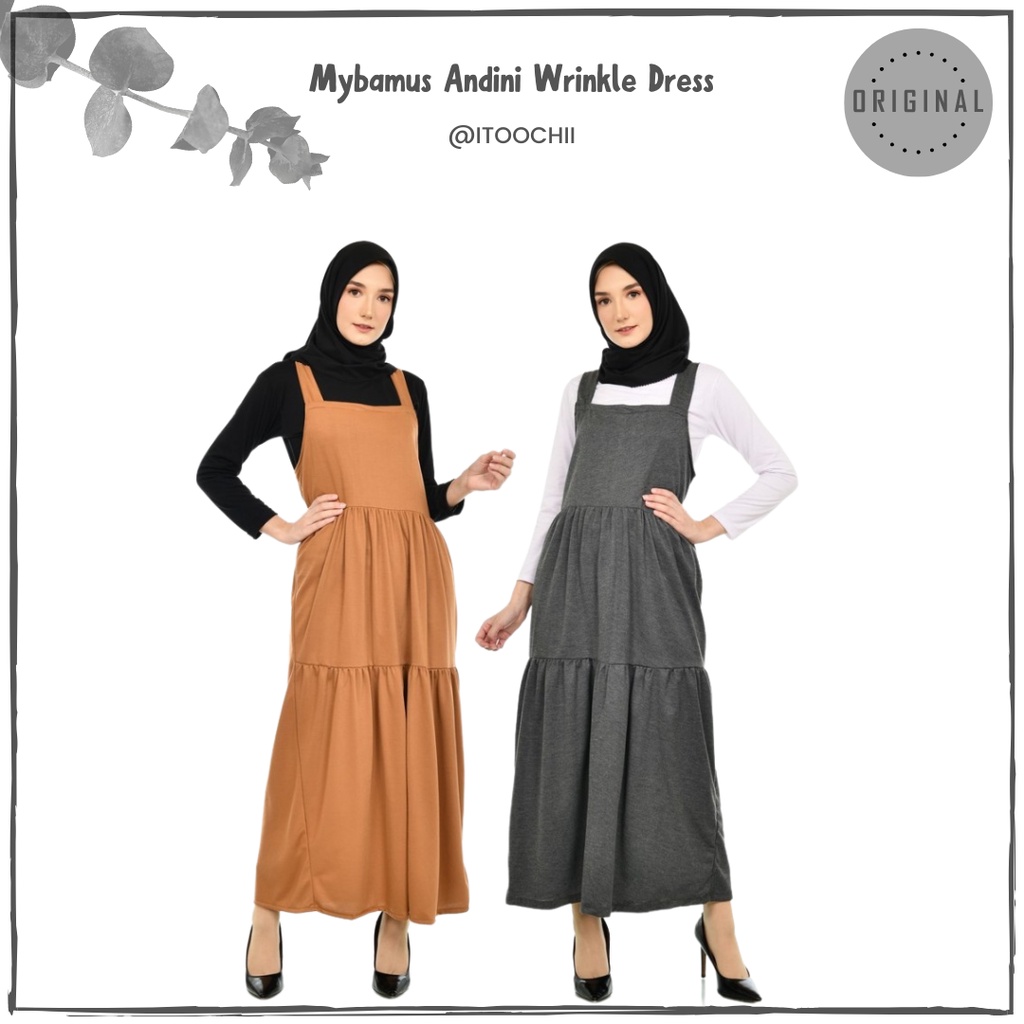 Mybamus Andini Wrinkle Dress Muslim Gamis Overall Pakaian Wanita Muslim Korea