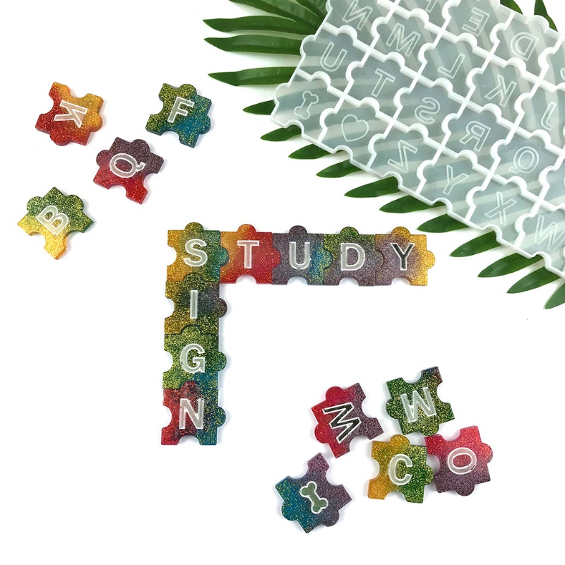 Siy Cetakan Resin Epoksi Bentuk Puzzle Alfabet 3d Bahan Silikon Untuk Gantungan Kunci / Perhiasan Diy