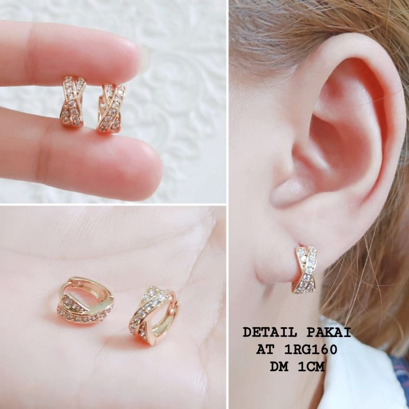 Anting Titanium Clip Permata Baris Kepang Anti Karat