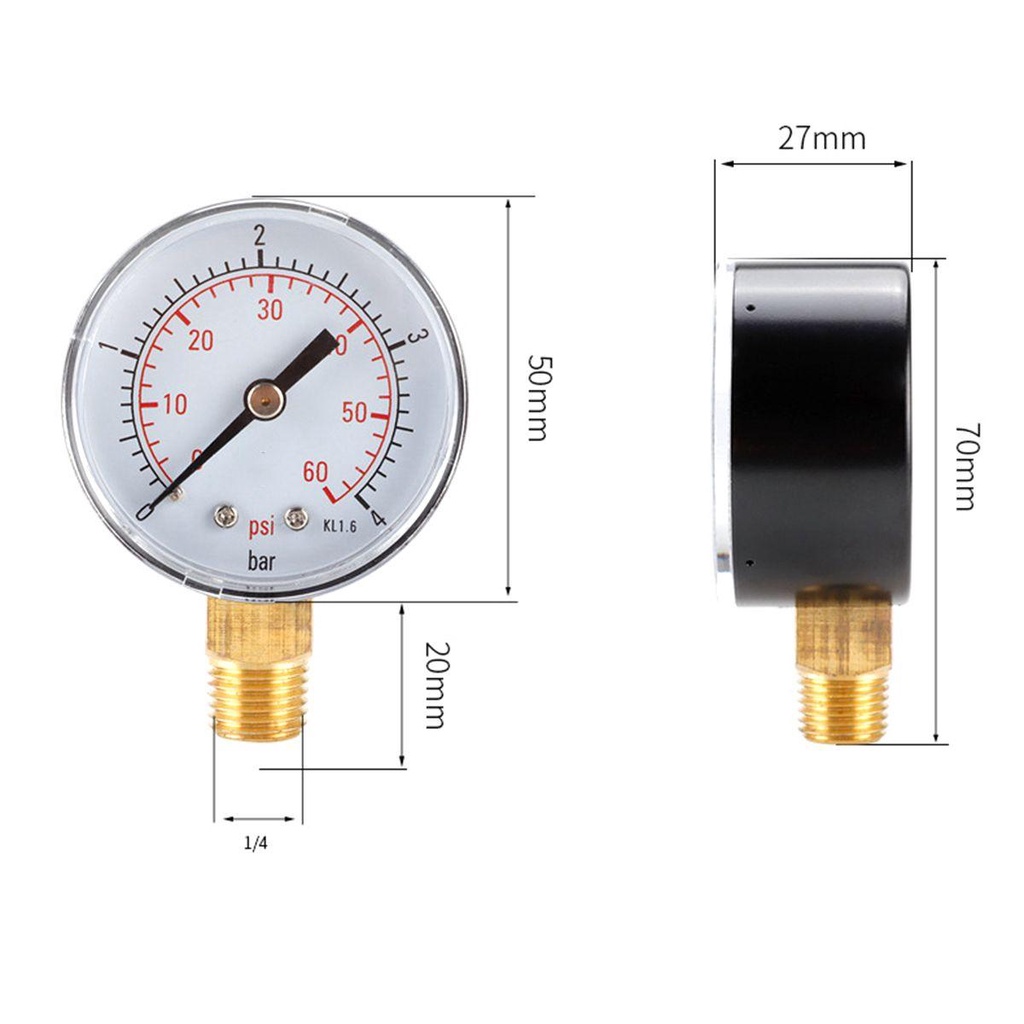 Lanfy Alat Ukur Tekanan Air Mini 60PSI 1per4 &quot;NPT TS-50 Manometer