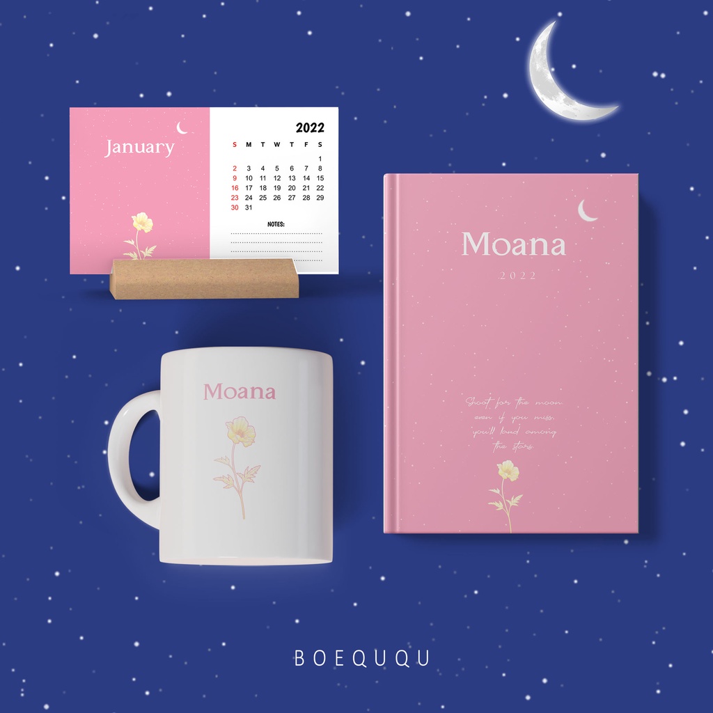 

[The Moon] Boeququ Hampers 3 In 1 SET Notebook A5 Mug dan Kalender Meja Custom/ Hampers Free Custom