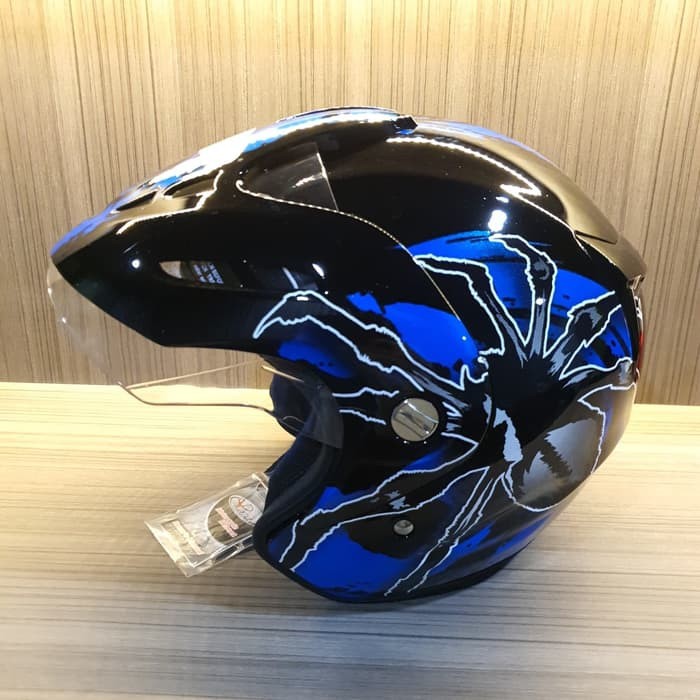 Helm halfFace Dewasa Single VisorSNI Virtue Vigo Tarantula Black Glos