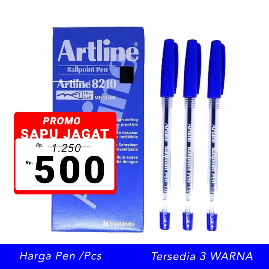 12 pcs Pulpen ARTLINE Biru Ballpoint Pen EK-8210 Bolpen Termurah Pena Grosir - BIRU