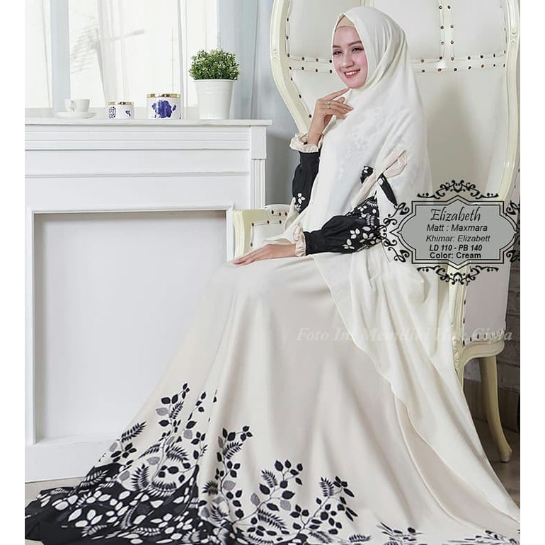GAMIS SYARII MEWAH BONUS KHIMAR / BAJU GAMIS SYARII MUSLIM ELIZABETH PUTIH
