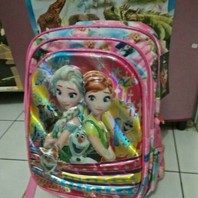 TAS RANSEL BACKPACK LAMPU ANAK SEKOLAH TK SD 3D GAMBAR TIMBUL KARAKTER FROZEN IMPORT