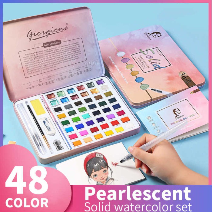 

(DISKON TERMURAH) Giorgione Watercolor Set 36 / 48 with Pearlescent Starry Colors - Set 48, Pink Tin Case