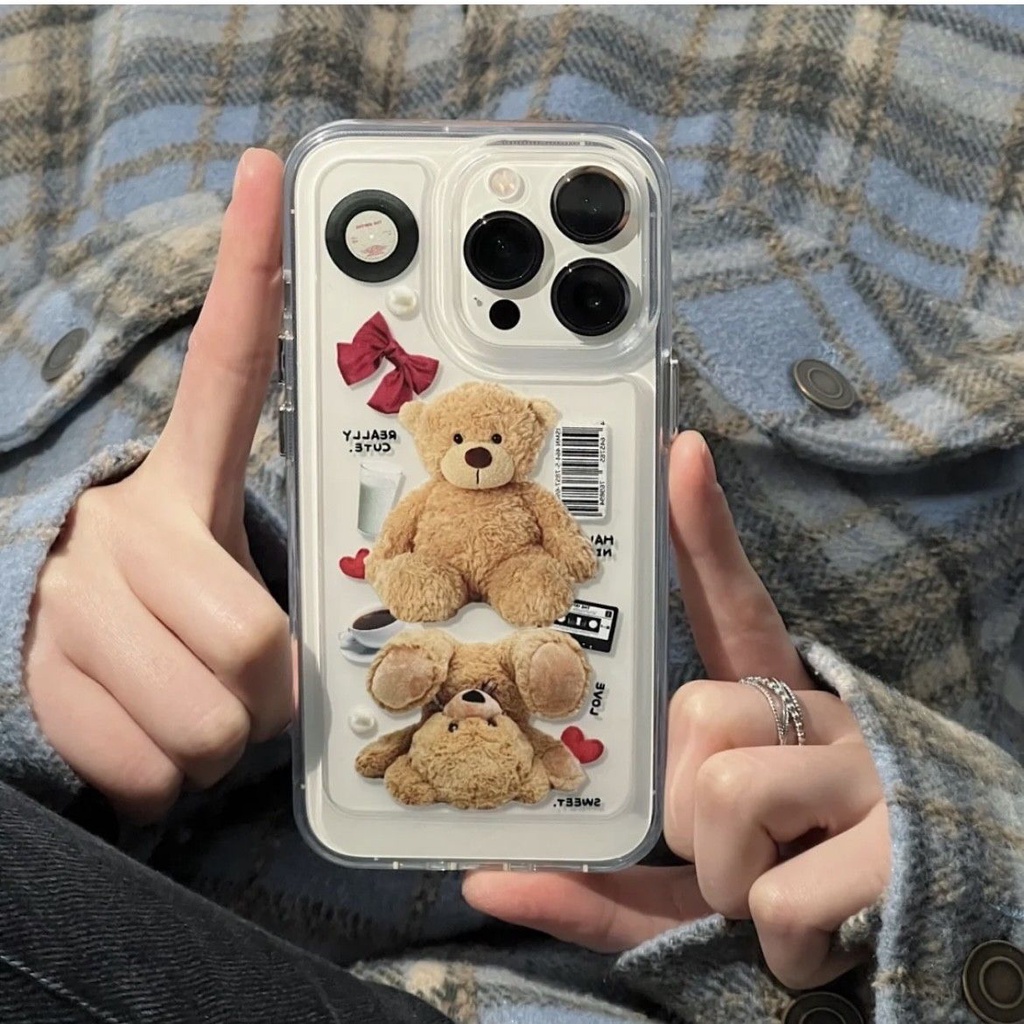 Transparent Soft Case Compatible for IPhone 14 13 12 11 Pro X XR XS Max 6 6S 7 8 Plus Cute Bear Casing TPU Silicone Phone Shockproof Cover