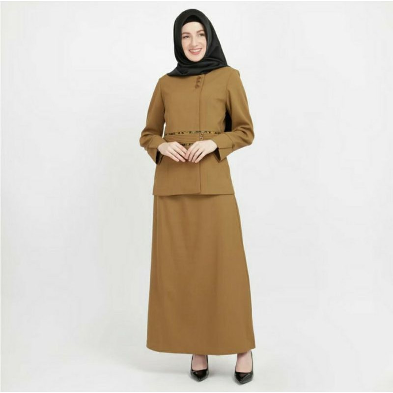 blazer Princessfa / blazer kerah sanghai pemda wanita PNS khaki tua rok A