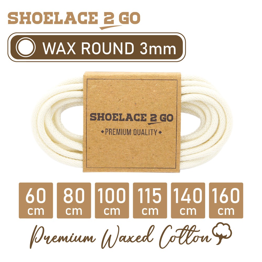 SHOELACE 2 GO PREMIUM TALI SEPATU LILIN WAX BULAT ROUND - WR3 - A1 - WHITE - 3MM