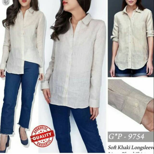 Kemeja Wanita Branded Murah Gap Linen Beige