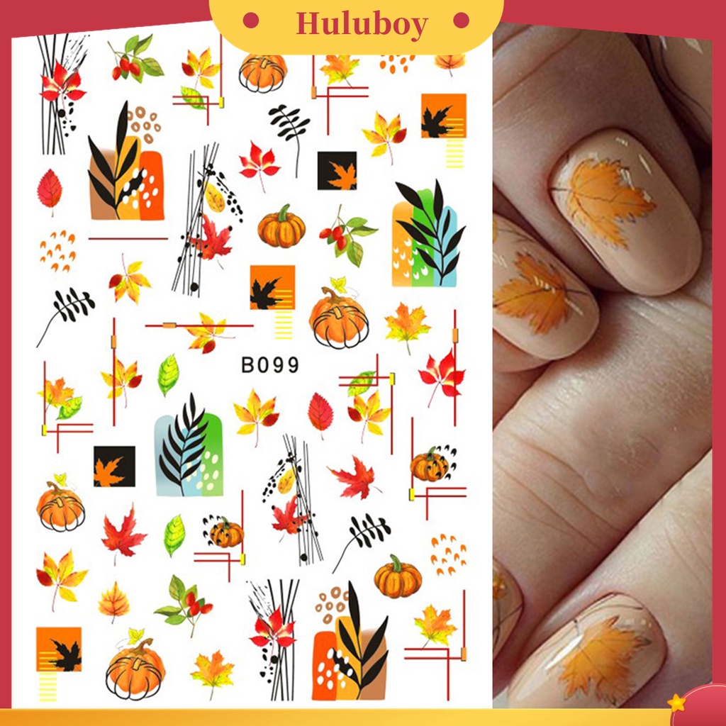 Huluboy Huluboy♡ 12pcs / Set Stiker Kuku Motif Daun Maple Warna-Warni Untuk Wanita