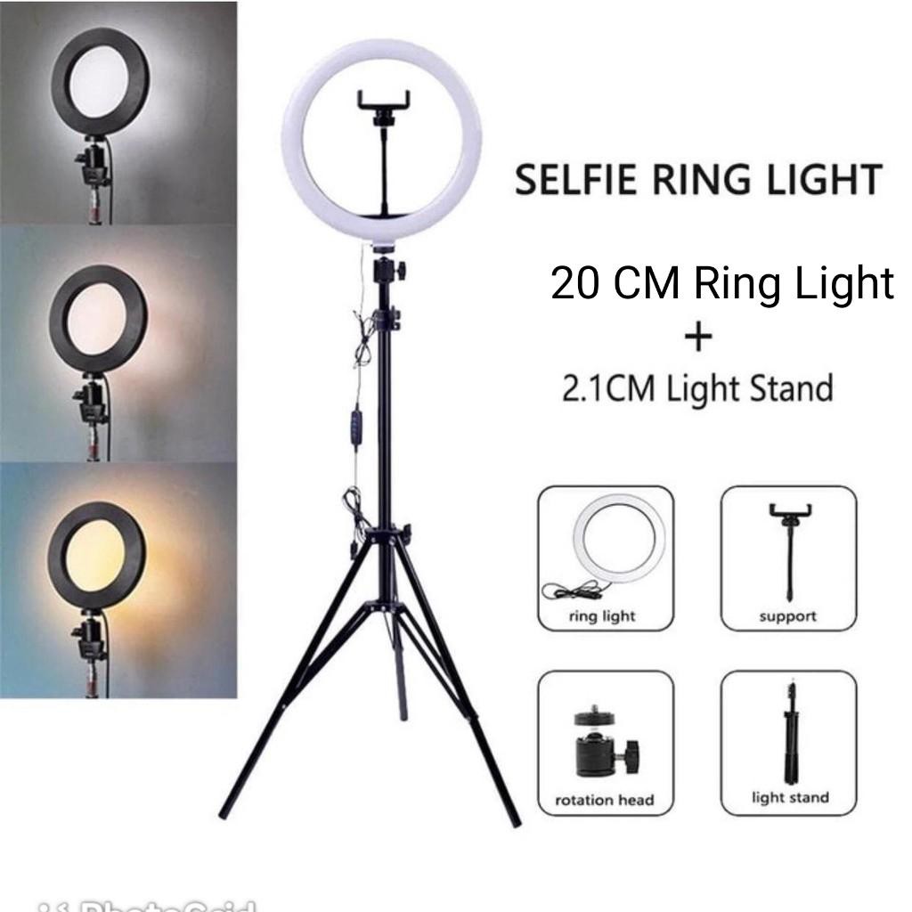 SELFIE RING FILL LIGHT 20 CM + TRIPOD 2.1M