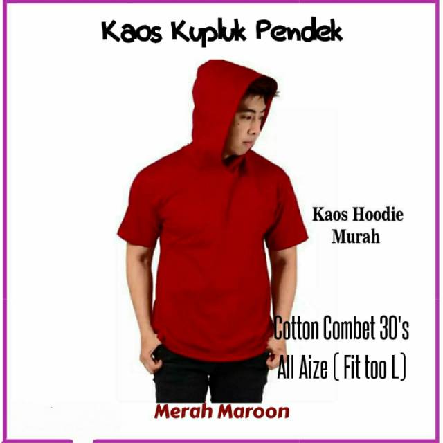 Kaos Kupluk Pria Wanita - Hoodie Lengan Pendek Polos Hoodie Polos - Kaos Kupluk All Size L