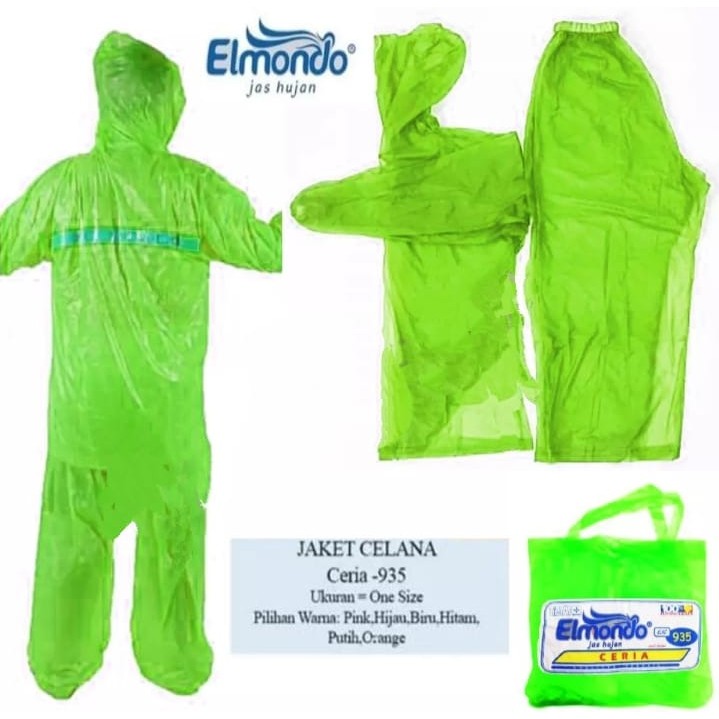 JOPE UMBRELLA - Jas Hujan Setelan Ceria 935 Elmondo Tranparant Warna Polos Ada List Safety Warna Random