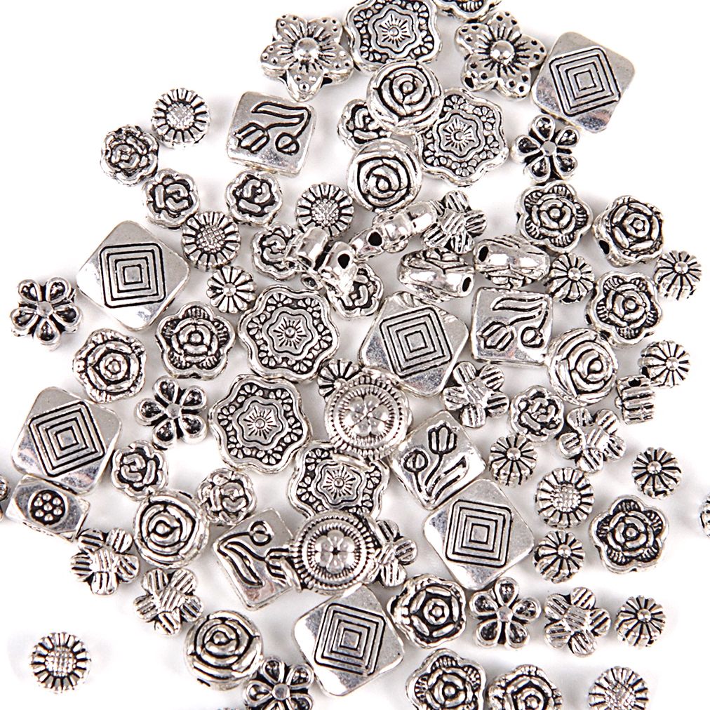 80pcs/lot Manik-Manik Spacer Silver Tibet Antik Bentuk Campur Untuk Membuat Perhiasan Diy