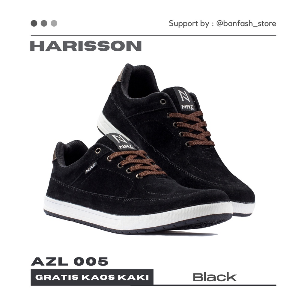 HARISSON - NAZREAL FOOTWEAR x banfash_store | Sepatu Sneaker Pria NAZ Hitam Original AZL 005 (Free Kaos Kaki)-1