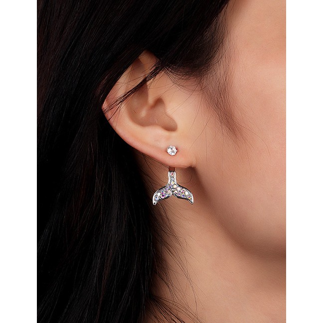 LRC Anting Tusuk Fashion Silver Mermaid Tail Diamond Stud Earrings F50583