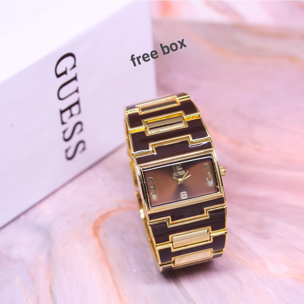 Jam Tangan Wanita E2803V Tali Rantai Case Segi Free Box Exclusive &amp; Baterai