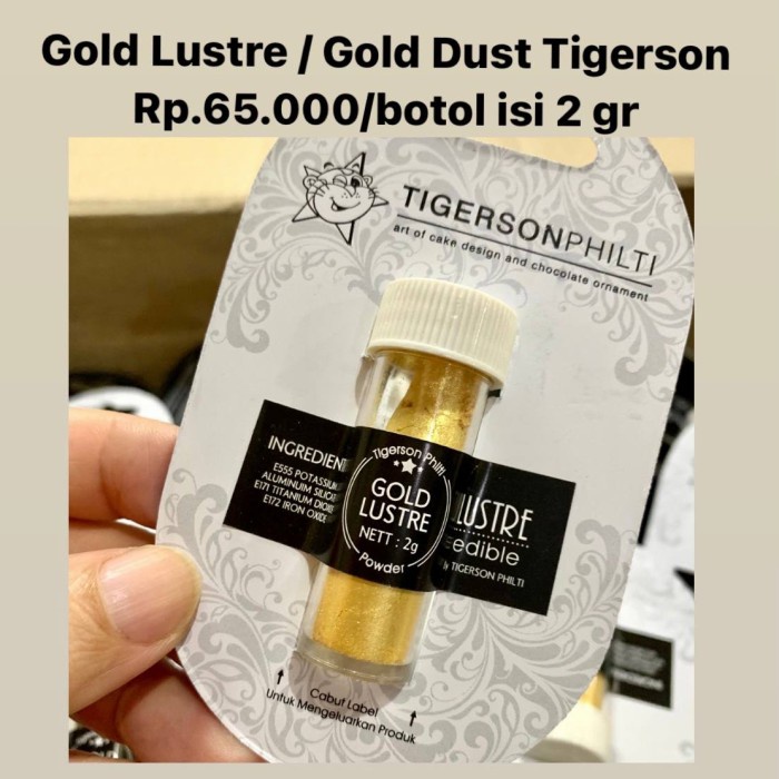 

Gold Lustre / Gold Dust Tigerson Rp.65.000/botol isi 2 gr