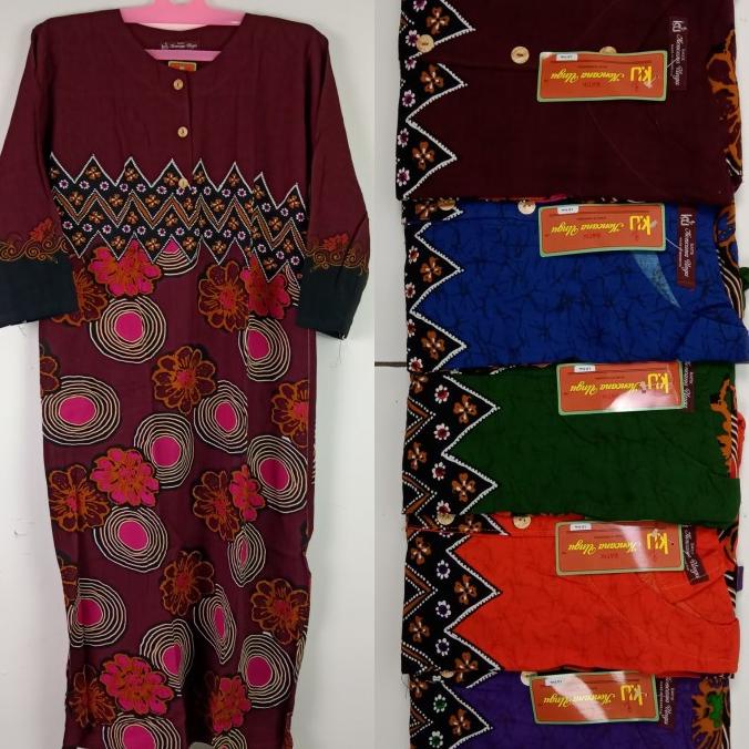 Daster Kencana Ungu Lengan Panjang Pola Label Coklat