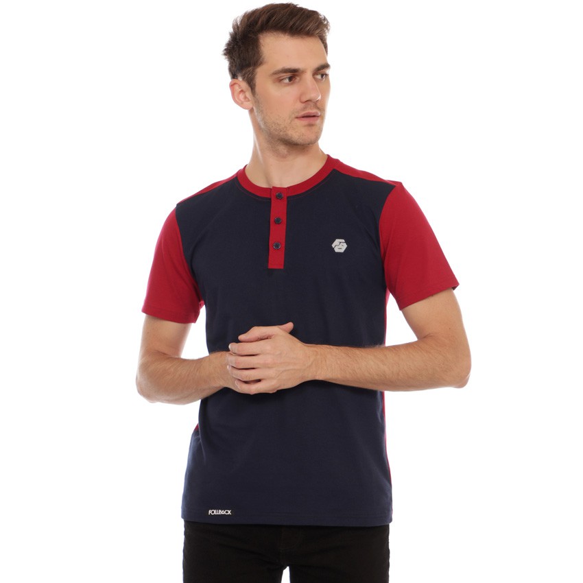 Follback Kaos Pria Kancing Henley Premium Sparrow Navy And Maroon