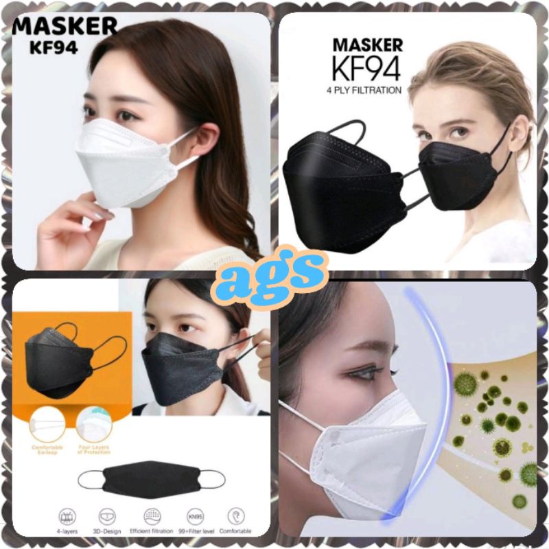 Masker KF94/masker mulut/masker medis/masker kesehatan/masker korea 4 PLY/earloop masker KF94 hitam 