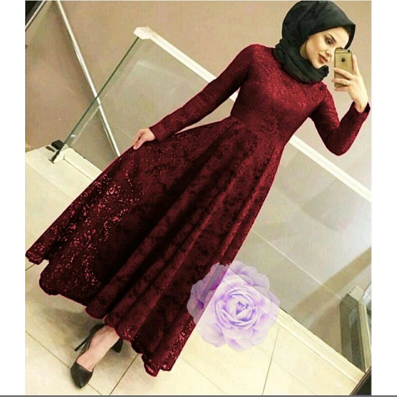 MAXI YUNI GAMIS FULL BRUKAT / REAL PICT YUNI / GAMIS PESTA BRUKAT /GAMIS BRUKAT TULANG