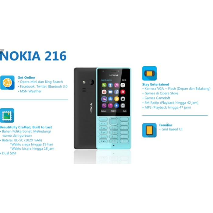 NOKIA 216 ORIGINAL GARANSI RESMI - Hitam