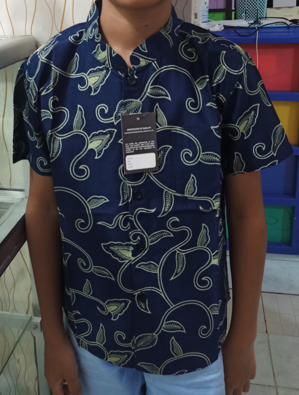 Kemeja Batik Anak Slimfit Warna Navy Batikbule