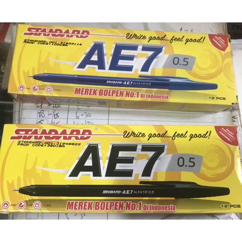 

pen ae7 standart hitam biru /pak isi 12 pcs