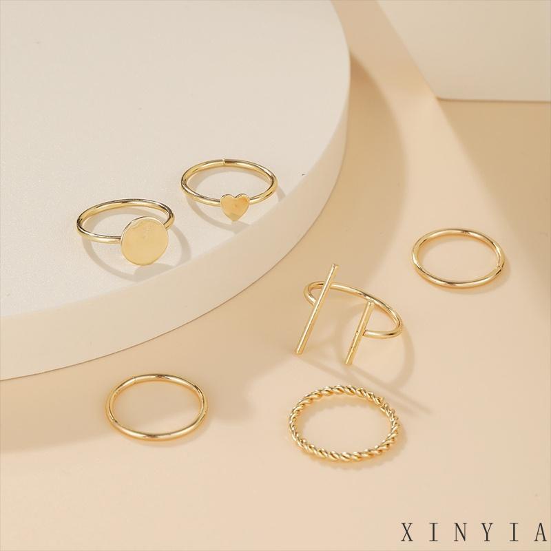 【COD】6pcs / Set Cincin Geometris Bahan Alloy Gaya Vintage