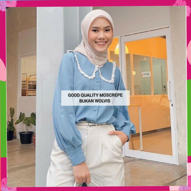 KELLYA TOP KELLYA BLOUSE Kemeja basic renda lengan balon