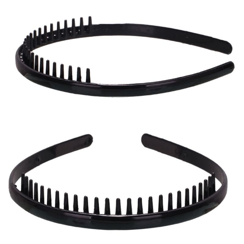 Headband Bahan Plastik Ukuran 8mm Dengan Sisir Gigi Non Slip Warna Hitam Untuk Pria Dan Wanita