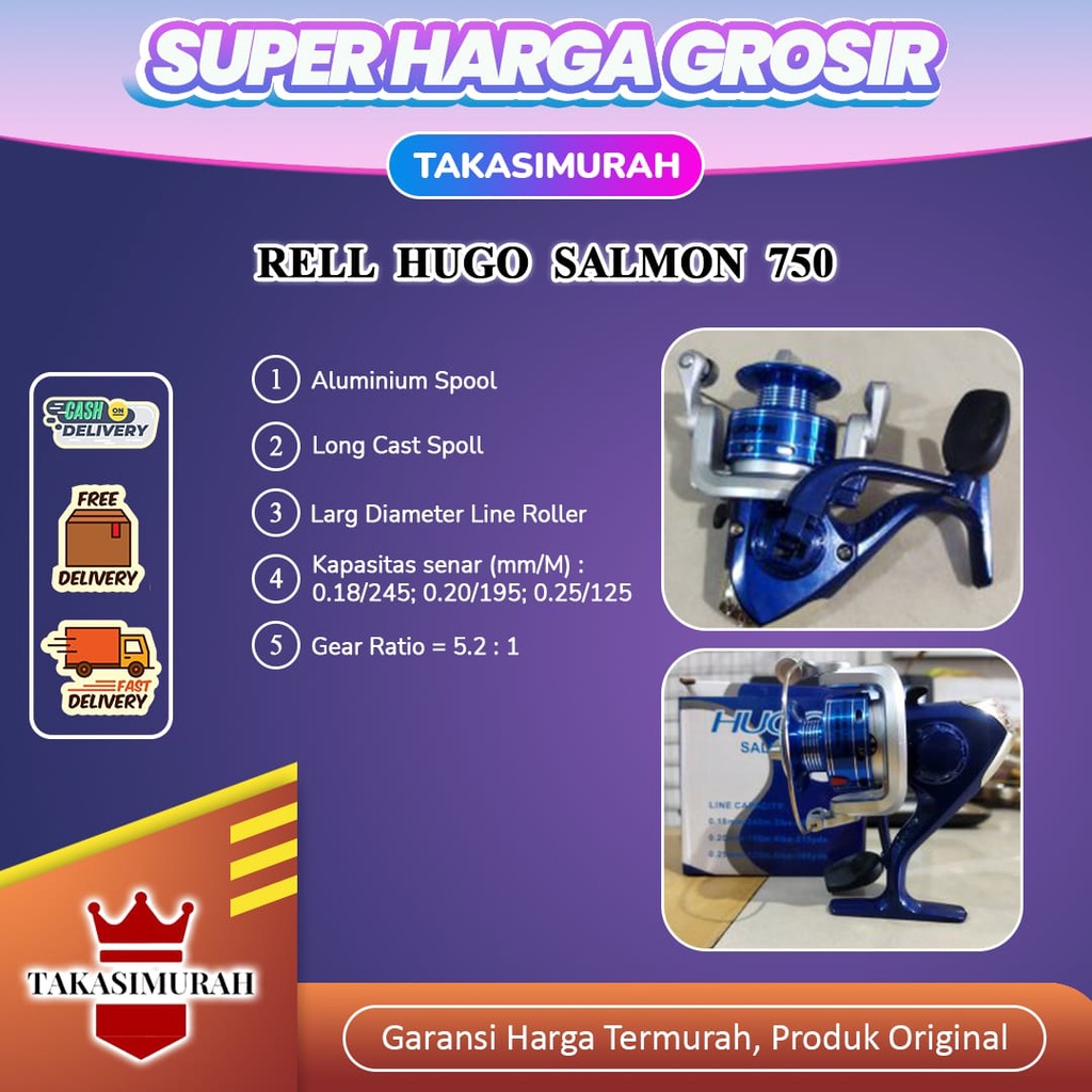 Reel Katrol Rell Alat Pancing Hugo Salmon 750 Original Termurah Gratis Ongkir COD